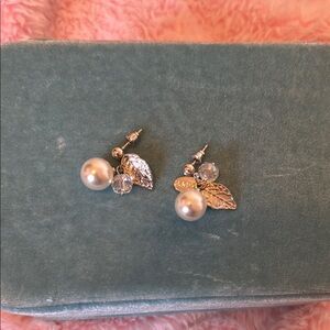 Silver Pearl Leaf Earrings